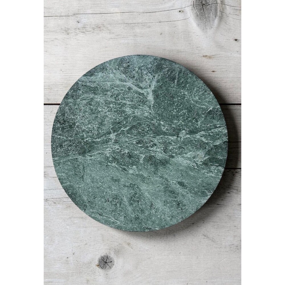 Vintage Green Marble Round Lazy Susan / Serving Tray Trivet - 13.75"